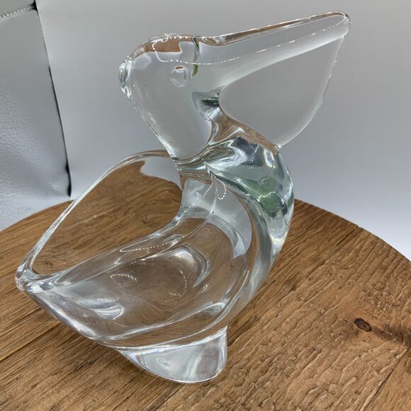 Sasaki Vintage Crystal Art Glass Pelican Candy Trinket Dish - Picture 1 of 7